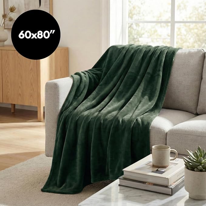 Americanflat 60x80 Fleece Throw Blanket - Soft and Breathable Throw Blanket for Couch, Bed, Chair - Roomy Fleece Blankets Perfect for Home, Bedroom, or Outdoor Use - Green