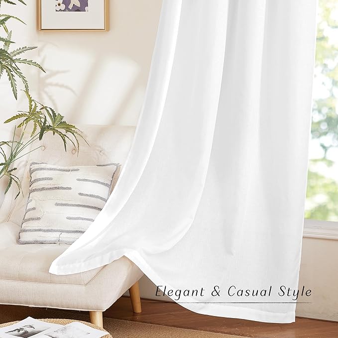NICETOWN Thick Linen White Curtains 72 inches Long for Doorway, Grommet Vertical Drapes Privacy Added with Light Through Window Treatments for Bedroom, W55 x L72, 2 Pieces