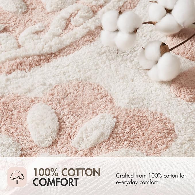 Madison Park Casablanca Tufted Cotton Bath Rug Non-Slip, 20 x 30, Pink | Luxurious Plush Bath Mat, Quick Dry, Soft, Machine Washable, Floral Pattern, Absorbent, Plush, OEKO-TEX, for Bathroom