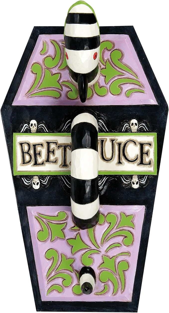 Enesco Beetlejuice by Jim Shore Coffin The Ghost with The Most Trinket Box- Resin Hand Painted Crafted Collectible Beetlejuice Sand Worm Striped Jewelry Box Halloween Home Decor Statue, 3.15 Inch