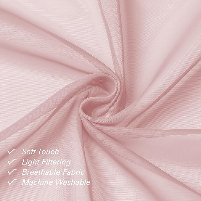 Lecloud Blush Sheer Curtains 54 Inches Long 2 Panels Set, Airy & Breathable - Image 8