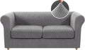 H.VERSAILTEX 3 Pieces Stretch Couch Cover Traditional Chesterfield Loveseat Covers for 2 Cushion Couch Non Slip Mid Century Deep Seat Couch Cover Washable, Thicker Jacquard Fabric(Medium Sofa, Dove)