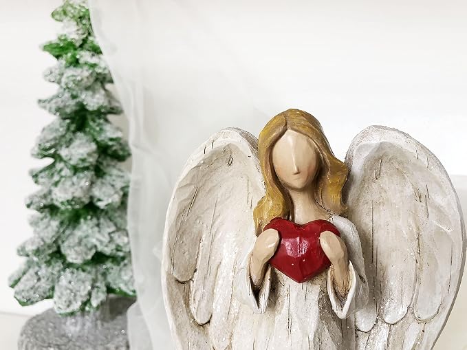 Hodao 8.75inch Resin Praying Angel Sculpture Figurine for Gifts Home Decoration Praying commemorating Angel Statue, exquisitely Carved and Hand-Painted Characters (with Hear)