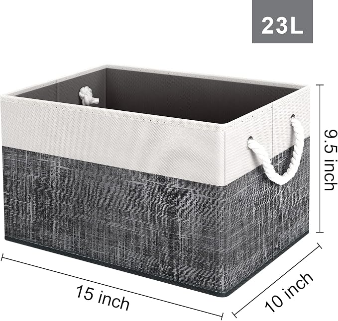 Fab totes Storage Bins 8-Pack, Foldable Storage Baskets for Organizing Toys, Books, Shelves, Closet, Large Storage Box with Rope Handles, Sturdy Organizer Bins, White & Black