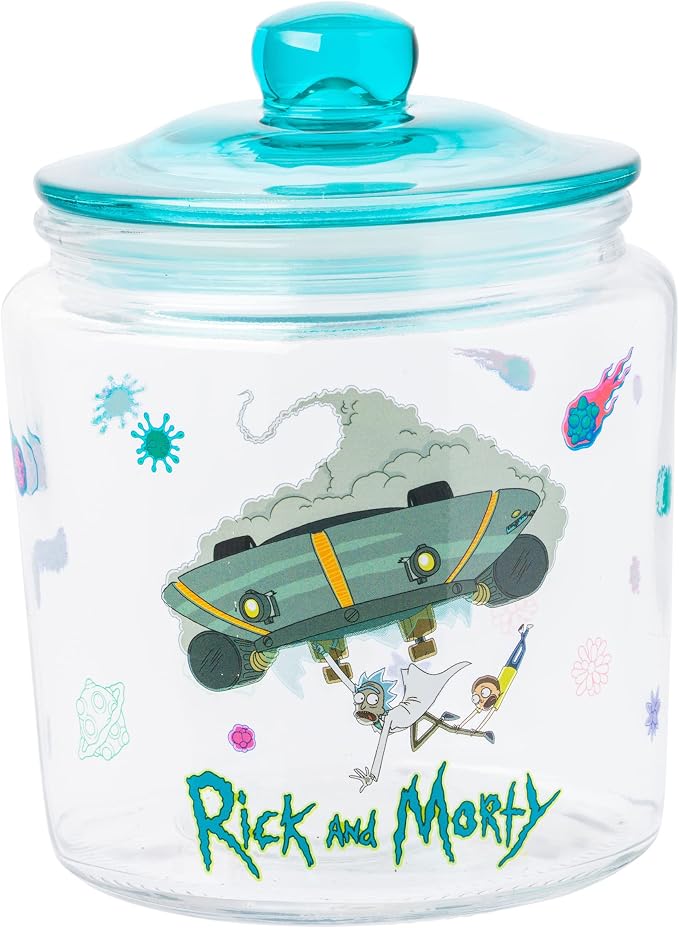 Silver Buffalo Rick and Morty Falling Ship, Glass Jar with Lid | Out of, Cookie Snack Candy, Small Size