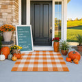 3x5 Ft Outdoor Rug, Orange and White Front Door Mat, Cotton Woven Entryway Rug, Washable Layering Rug for Front Porch Fall Outdoor Decor