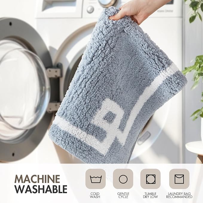 Madison Park Evan 100% Cotton Bath Rug Plush Absorbent, 20" x 30", Blue | Non-slip Backing, OEKO TEX, Luxurious Tufted Plush Bath Mat for Bathroom, Quick Dry, Spa Design Decorative for Shower Room