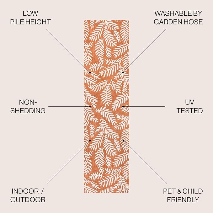 JONATHAN Y Palm Frond Indoor Outdoor Runner Rug 2X10 Orange/Cream, Nevis for Backyard, Patio, Porch, Easy-Cleaning, High Traffic, Pet-Friendly, Non-Shedding (SMB119E-210)
