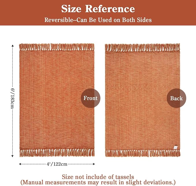 Collive 4' x 6' Living Room Area Rug, Modern Farmhouse Comfy Bedroom Rugs Terracotta Woven Dining Room Carpet, Reversible Accent Rug for Nursery Room Bedside Fall Decor