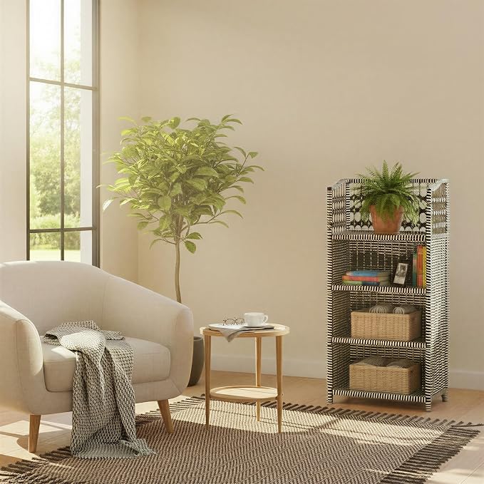 Household Essentials Woven Accent Shelf Black and White Paper Rattan