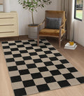 Rugalia Easy Jute Checkered Area Rug, 3x5 Indoor Outdoor Entryway Rug Washable Black Checkerboard Kitchen Rugs, Non-Slip Modern Farmhouse Throw Carpet for Living Room Patio Kids Room
