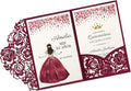 DORIS HOME 50Pcs Personalized Laser Cut Quinceanera Invitations, Burgundy | 4.7"x7.1", Customized Quince Invitations, For 15th Birthday, Sweet 16, With Envelopes