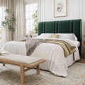 SHA CERLIN Full Size Velvet Bed Frame with Adjustable Headboard, Green | Vertical Channel Tufted Design, Upholstered Platform Bed, Wood Slats Support/No Box Spring Needed/Easy Assembly