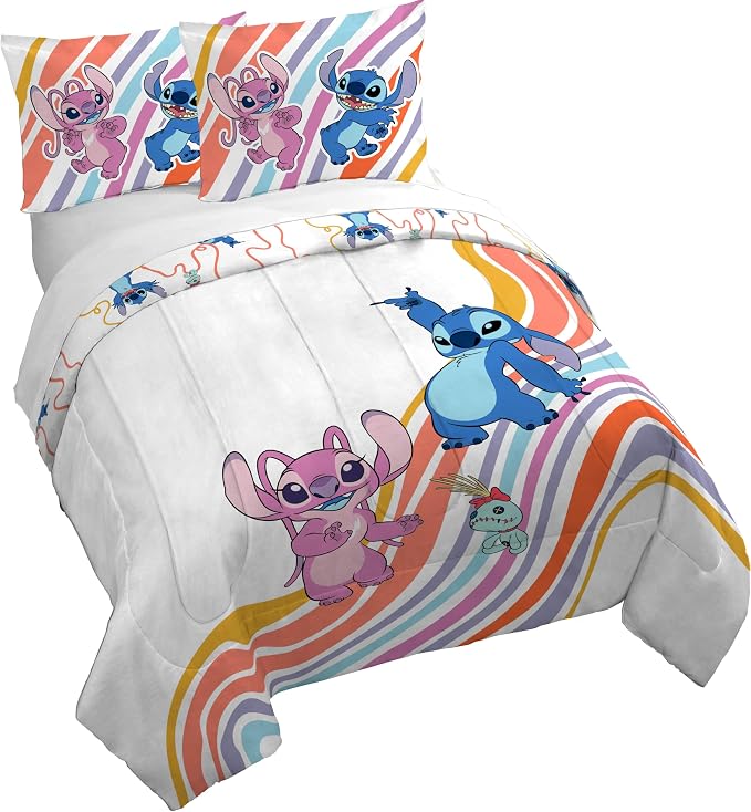 Jay Franco Duvet Cover Set – 3 Piece Comforter Cover and Sham Set, Super Soft Cozy Kids Bedding (Insert Not Included) White - Lilo and Stitch, Queen
