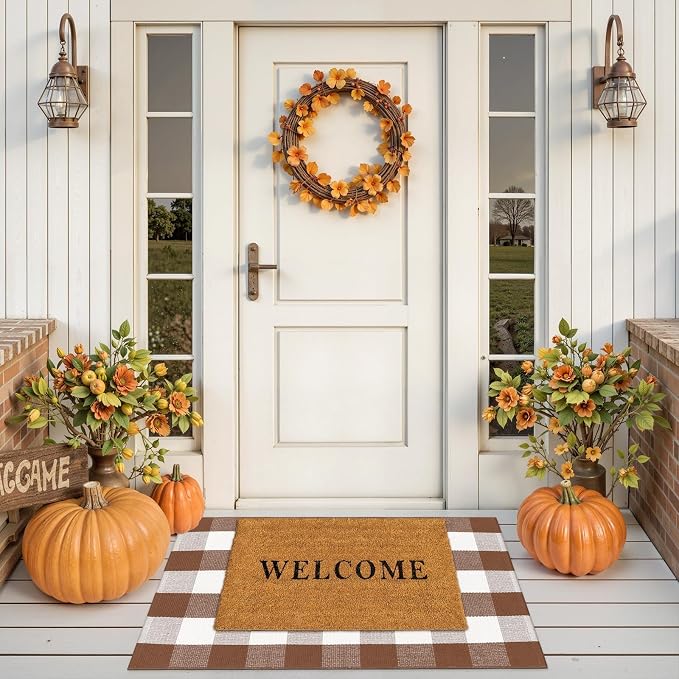 Buffalo Plaid Checkered Rug 27.5"x43" Fall Front Door Mat Outdoor Porch Rug | Washable Woven Front Porch Rug Outdoor Door Mat Welcome Mats Indoor Outdoor Autumn Layered Doormats for Entryway Entrance
