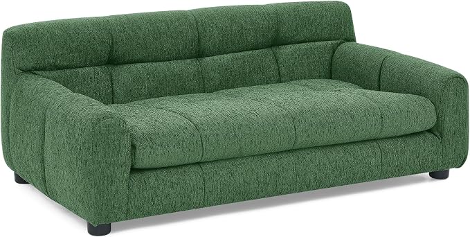 38" Dog Sofa Bed, Elevated Dog Bed with Backrest and Armrests, Soft Memory Foam Couches for Small and Medium-Sized Pets, Durable Linen Pet Couch Furniture, Green