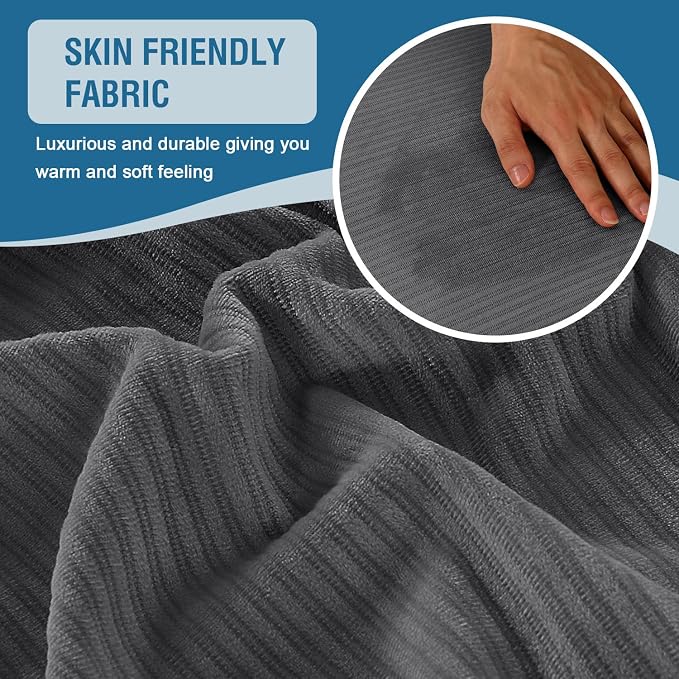 H.VERSAILTEX Velvet Dining Chair Covers Stretch Chair Covers for Dining Room Set of 6 Parson Chair Slipcovers Chair Protectors Covers Dining, Soft Thick Solid Velvet Fabric Washable, Grey Striped