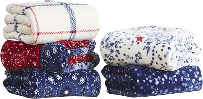 Lucky Brand 50" x 70" Plush Throw Blanket, Bandana White/Navy | For Sofa or Bed