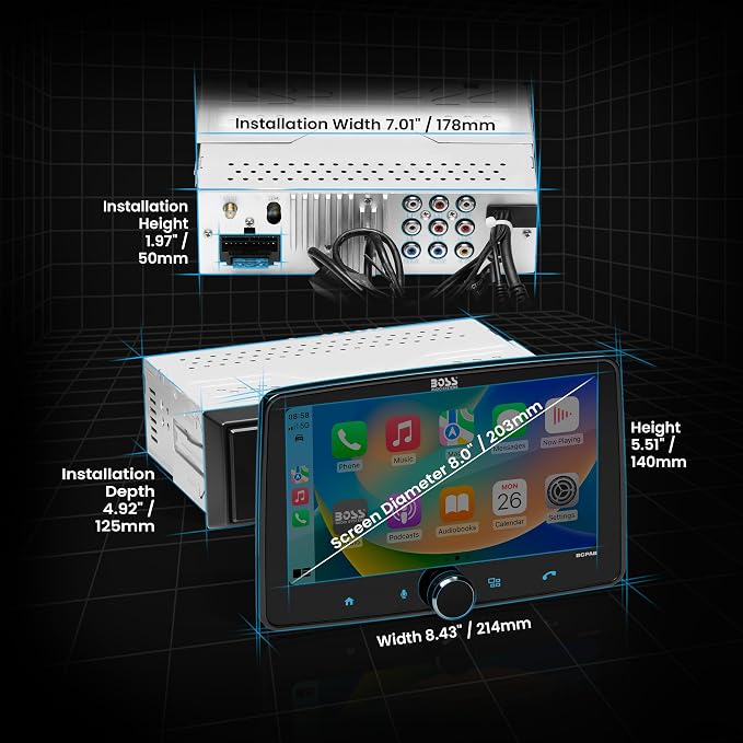 BOSS Audio Systems BCPA8 CarPlay Android Car Stereo, 8 Inch Touchscreen