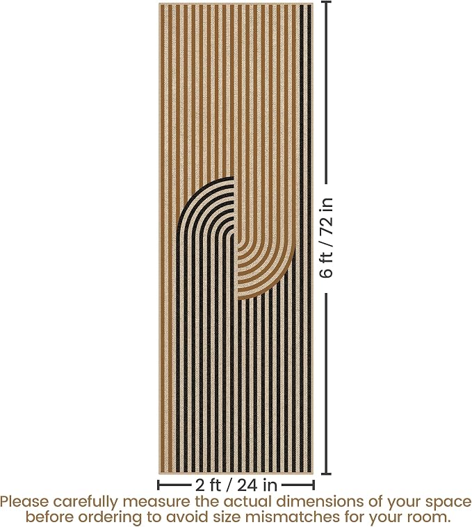 Washable Modern Easy Jute Runner Rug 2x6, Neutral Abstract Boho Geometric Outdoor Indoor Patio Area Rug, Woven Non Slip Thin Long Runner Carpet Mat for Hallway Kitchen Entryway Porch Farmhouse