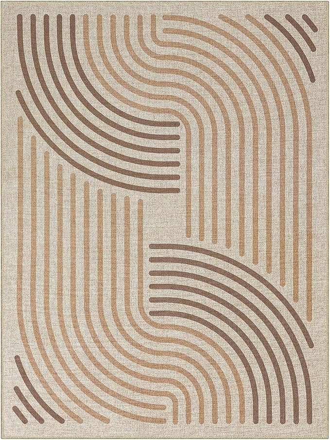 Easy Jute 9x12 Brown Outdoor Patio Rug Machine Washable Boho Carpet