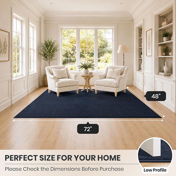 PURRUGS Easy Care Area Rug 4ft x 6ft, Non-Slip Machine Washable Entryway Rug, Dog Door Mat, Stain Resistant Accent Rug for Hallway, Living Room, Bedroom and Mudroom, Navy Blue