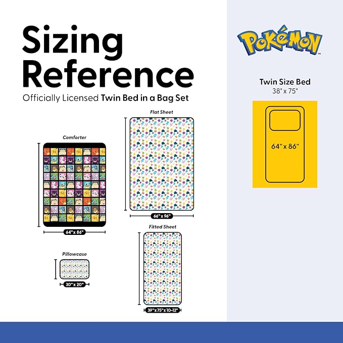 Northwest Pokemon Kanto Favorites Twin Size Bed in a Bag Set, Pikachu Charmander Squirtle Bulbasaur, Kids Boys Girls Bedding Comforter Sheets