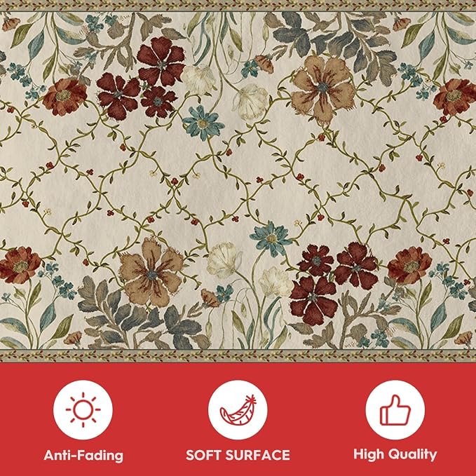 Artoid Mode Rustic Check Flower Spring Runner Rug, Summer Home Decor Low-Profile Non-Slip Washable Carpet Runner for Hallways Kitchen Laundry Bedroom Bathroom 2x6 Feet