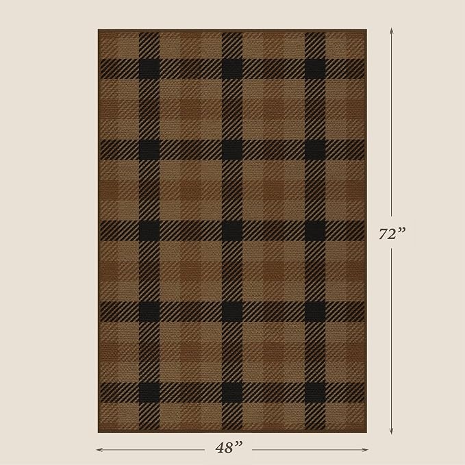 Brown and Black 4x6 Easy Jute Rug for Large Entryway - Neutral Dark Rug with Rubber Backing for Living Room, Checkered Decor for Entrance, Kitchen, Earthy & Coffee Rustic Accent
