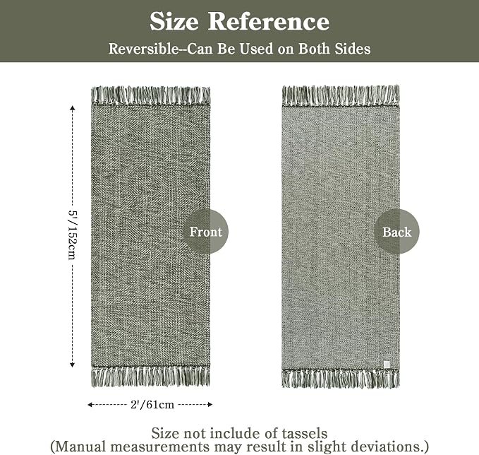 Collive Sage Green Bathroom Runner Rug, 2' x 5' Modern Farmhouse Kitchen Runner Rug Hand-Woven Entryway Rugs Runners for Hallway, Boho Washable Laundry Carpet Indoor Front Door Mat for Bedroom Decor