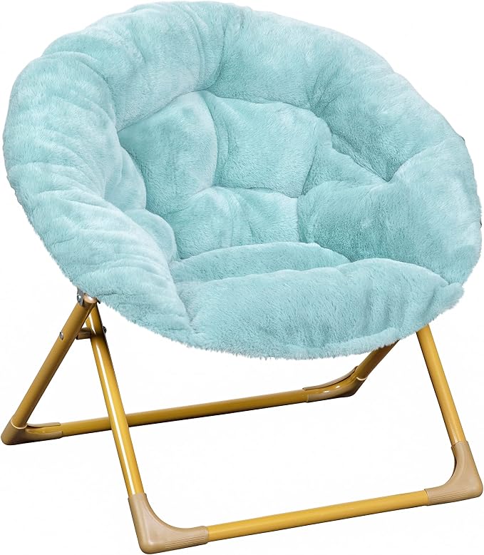Flash Furniture Kids 23 Inch Folding Saucer Chair, Dusty Aqua | Soft Gold Frame, Portable
