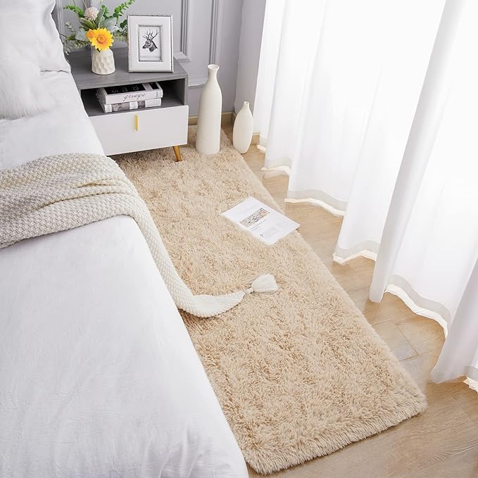 Chicrug Soft Runner Rugs for Bedroom Living Room Plush Fluffy Rug 2x5 Feet, Shag Furry Area Rug Carpet Non Shedding for Nursery Children Kids Girls Room Home Decorative, Camel