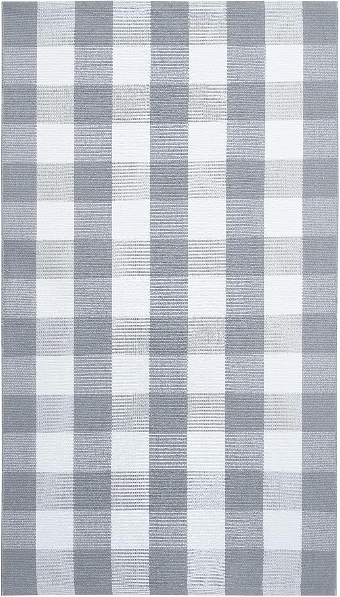 IOHOUZE Buffalo Plaid Checkered Rug 3x5 Ft Front Door Mats, Washable Area Rugs for Front Porch Decor, Spring Summer Welcome Mats Outdoor, Gray White Rug for Farmhouse/Entryway/Home Entrance