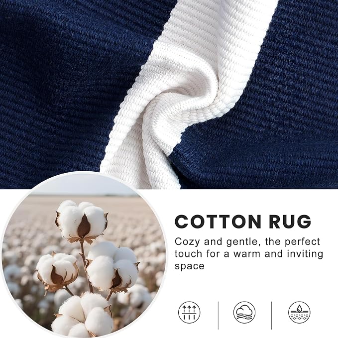 OLANLY Navy and White Striped Rug 2' x 3' (24" x 36") – Washable Cotton Indoor Outdoor Doormat for Front Door, Entryway, Kitchen, Porch, Patio Decor