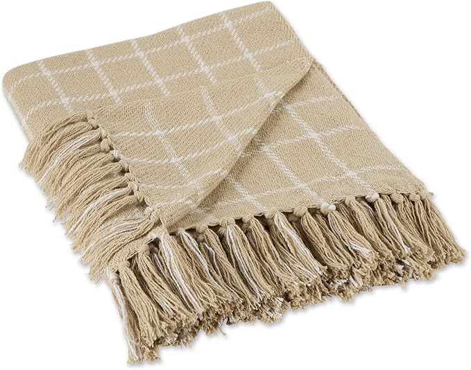 DII Transitional Checked Plaid Woven Throw, 50x60, Vintage Linen