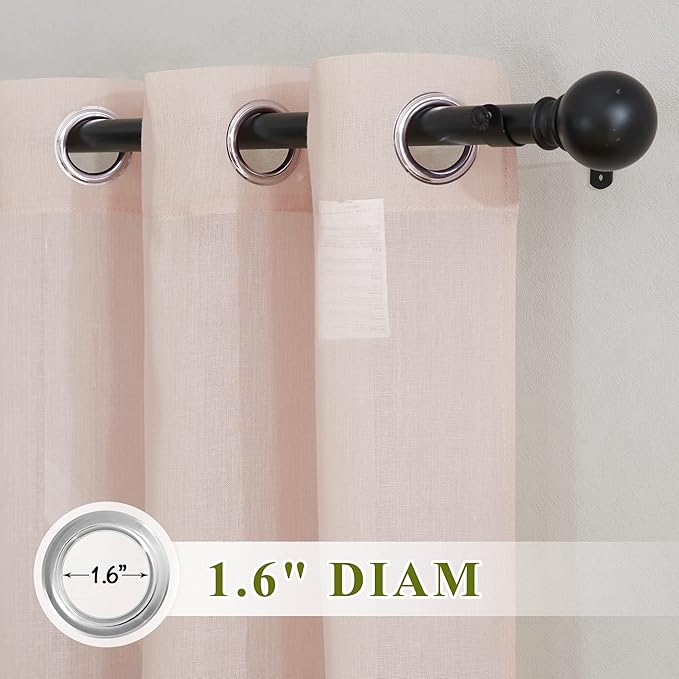 NICETOWN Linen Textured Semi Sheer Bedroom Curtains, Grommet Top Casual 84" - Image 2