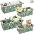 Vesici 4 Pcs Sage Green Macrame Storage Basket for Shelves 13" 11" Boho Storage Basket Hand Woven Boxes with Wood Handles Beads Decorative Countertop Toilet Cabinet Organizer for Home Decor