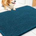 Smiry Dog Door Mat for Muddy Paws 30x17, Absorbent Dirt Trapper, Non-Slip Washable Chenille Entryway Rug for Inside Floor, Atlantic Blue, Classic Solid