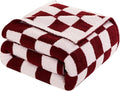 Elegant Comfort Checkered Throw Blanket, Burgundy Super Soft Cozy Fluffy Warm Throw Blankets for Couch, Sofa, Chair, Bed, Camping, Picnic, Travel Lightweight Bed Blanket (50" x 70")