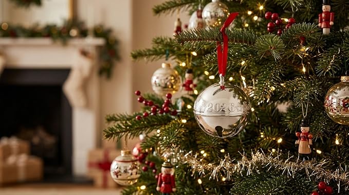 Wallace 2026 Silver-Plated Sleigh Bell Ornament 56th Edition - Penguins and Presents Annual Collectible Holiday Bell with Gift Box