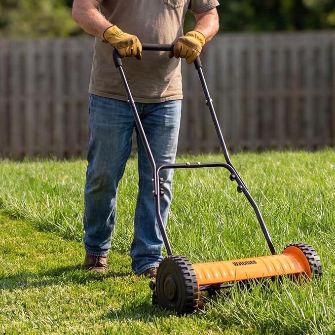 Walensee 16-Inch Manual Lawn Mower, 5-Blade Push Reel, 4 Heights | Precision-Ground Alloy-Steel Blades Make Clean Scissor-Like Cuts, With Quiet Cordless Operation For Small Lawns