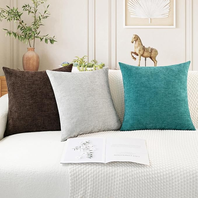 CaliTime Throw Pillow Covers Decorative 20 X 20 Inches Pack of 2 Cozy Chenille Cushion Cases for Couch Sofa Bed Living Room Home Coffee