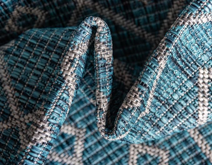 Unique Loom Outdoor Trellis Collection Area Rug - Tribal Trellis (3' 3" x 5' 3" Rectangle, Teal/ Ivory)