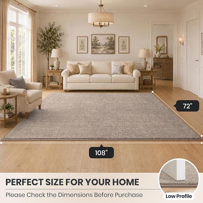 PURRUGS Easy Care Area Rug 6ft x 9ft, Non-Slip Washable Entryway Rug, Stain Resistant Accent Rug for Hallway, Living Room, Bedroom and Mudroom, Taupe