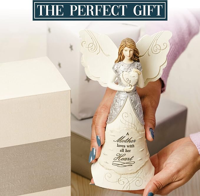 Pavilion-Mother - 8" Angel Holding a Heart,Beige