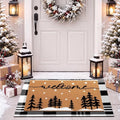 Tinideya 2 Pcs Door Mat Welcome Non Slip Coir Mats Floor Layering Doormats Seasonal for Front Porch Entryway Decor(Snowy Tree)