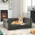 Dog Sofa for Small & Medium Dogs | Removable & Washable | No Assembly Required | Breathable Linen Fabric | Soft Foam |Floor-friendly sofa legs | Dark grey
