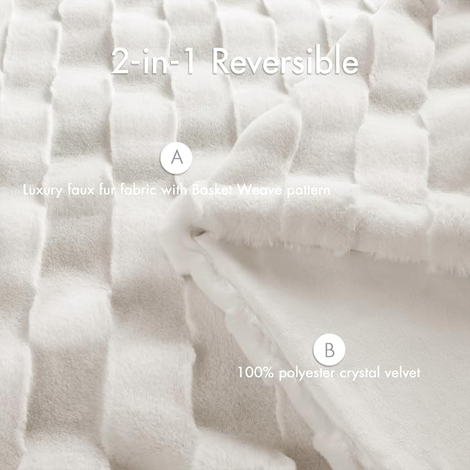 Madison Park Vivienne Faux Fur Throw Blanket Velvet, 50 x 60, Ivory | Cozy Warmth for Sofa or Bed, Reversible, Lightweight, OEKO-TEX Certified