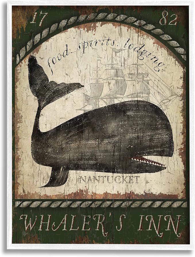 Stupell Industries 'Vintage Nantucket Whaler's Inn Sign', Framed Giclee Art, White, 24 x 30 Inches, Easy to Hang and Sturdy, Made in USA, by Beth Albert
