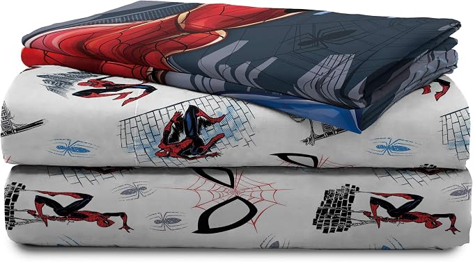 Marvel Spiderman Full Comforter Set 5 Piece Kids Bedding for Boys, Multi | Bed in a Bag, Comforter Sheets Pillowcases, Official Product, Soft Microfiber, Machine Washable, Easy Care, Boys Gift
